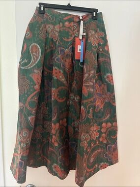 Hunter Bell Green & Rust Floral A-Line Midi Skirt